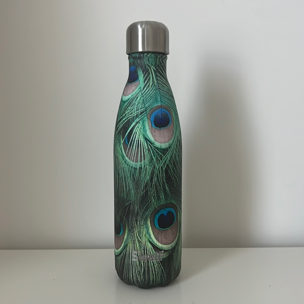 S’well 17oz green peacock feather insulated stainless steel water bottle